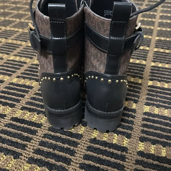 Michael Kors Brown Lace-Up Boots with Gold Accents