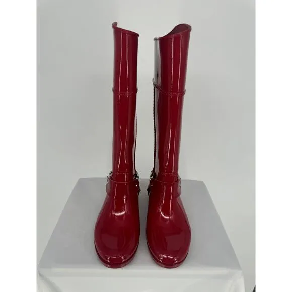 Michael Kors Fulton Harness Rain Boots Red Cabin City Fall Spring Chic  Size 6