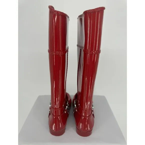 Michael Kors Fulton Harness Rain Boots Red Cabin City Fall Spring Chic  Size 6