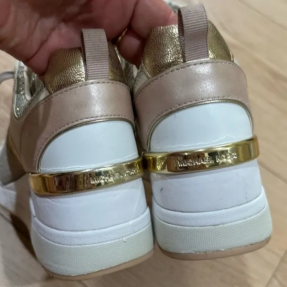 Michael Kors Georgie leather and chain trainer Gold and White Sneakers