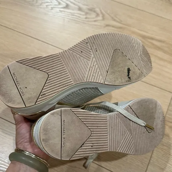 Michael Kors Georgie leather and chain trainer Gold and White Sneakers