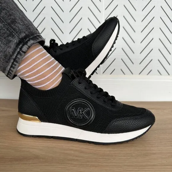 🤩MICHAEL KORS Jenkins Knit Trainer Sz 10 Womens Shoes Black Casual Sneakers New