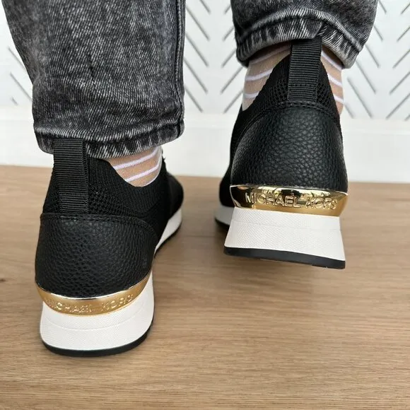🤩MICHAEL KORS Jenkins Knit Trainer Sz 10 Womens Shoes Black Casual Sneakers New