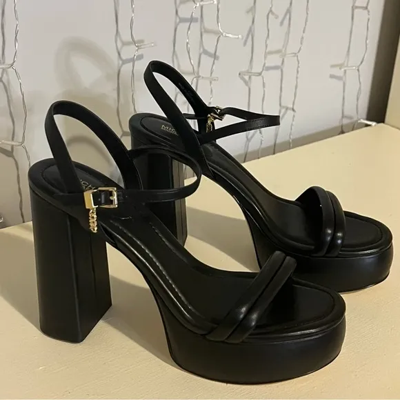 Michael Kors Laci Leather Black Platform Sandals