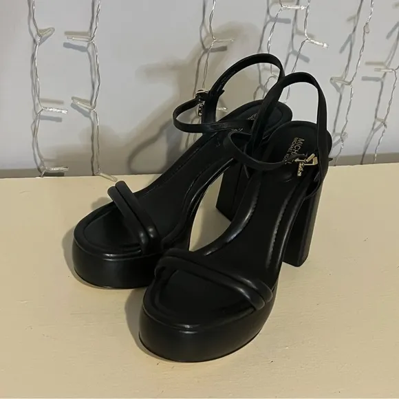 Michael Kors Laci Leather Black Platform Sandals