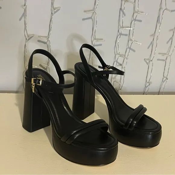 Michael Kors Laci Leather Black Platform Sandals