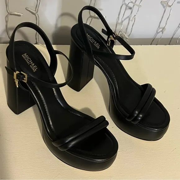 Michael Kors Laci Leather Black Platform Sandals