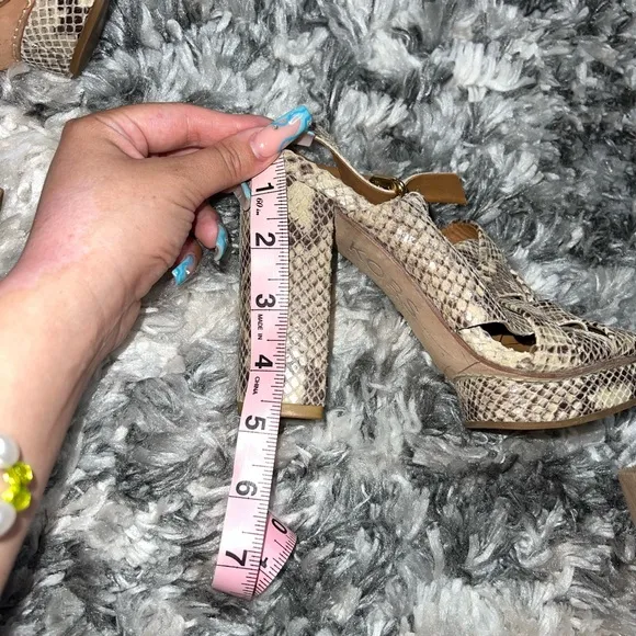 Michael Kors Leather Snake Embossed Platform Heeled Sandals