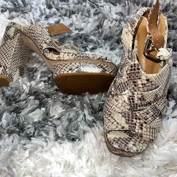Michael Kors Leather Snake Embossed Platform Heeled Sandals