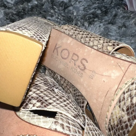 Michael Kors Leather Snake Embossed Platform Heeled Sandals