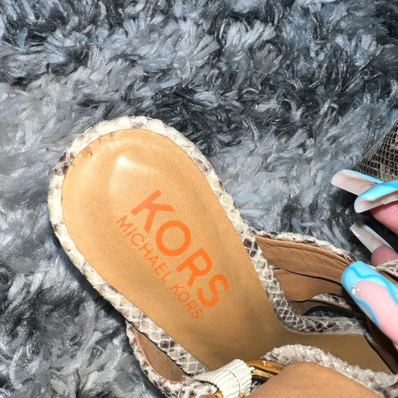 Michael Kors Leather Snake Embossed Platform Heeled Sandals