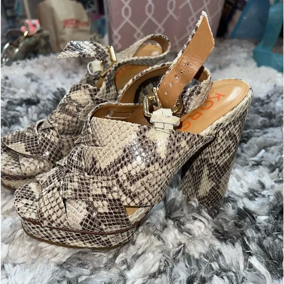 Michael Kors Leather Snake Embossed Platform Heeled Sandals