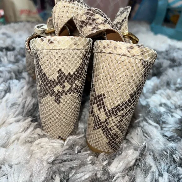 Michael Kors Leather Snake Embossed Platform Heeled Sandals