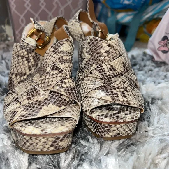 Michael Kors Leather Snake Embossed Platform Heeled Sandals