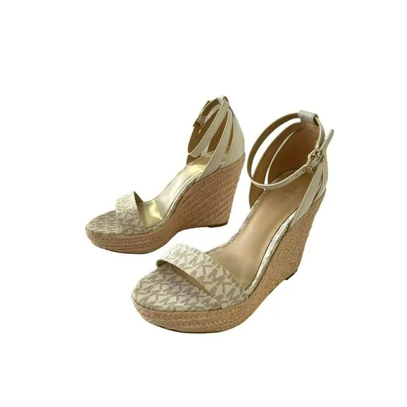 Michael Kors Logo Wedge Espadrille Sandals Heels Sz 8.5 NEW