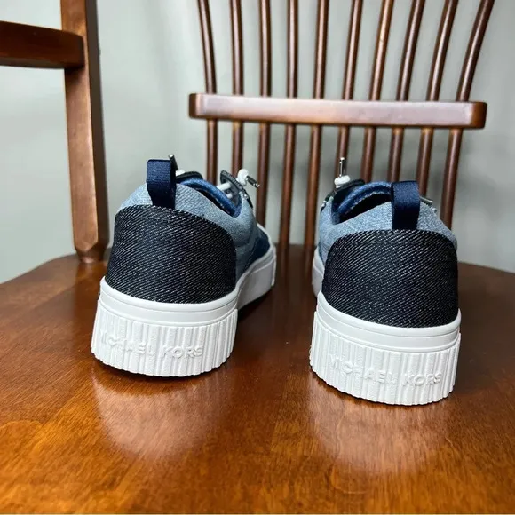Michael Kors Oscar Denim and Leather Stretch Lace Retro Style Sneakers sz 6.5