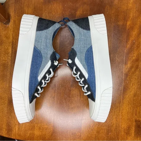 Michael Kors Oscar Denim and Leather Stretch Lace Retro Style Sneakers sz 6.5