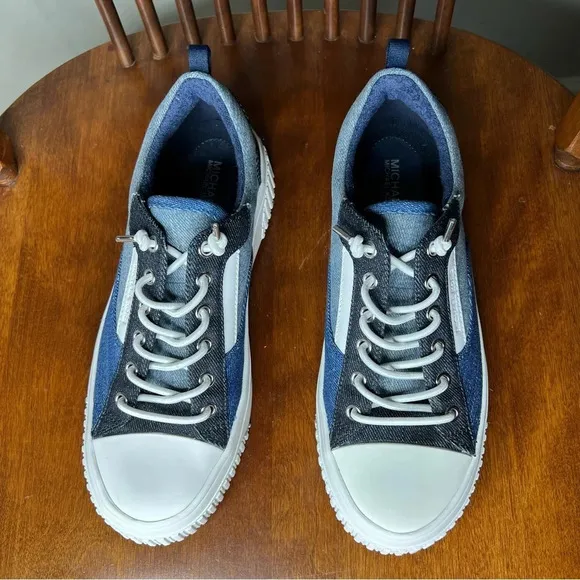 Michael Kors Oscar Denim and Leather Stretch Lace Retro Style Sneakers sz 6.5