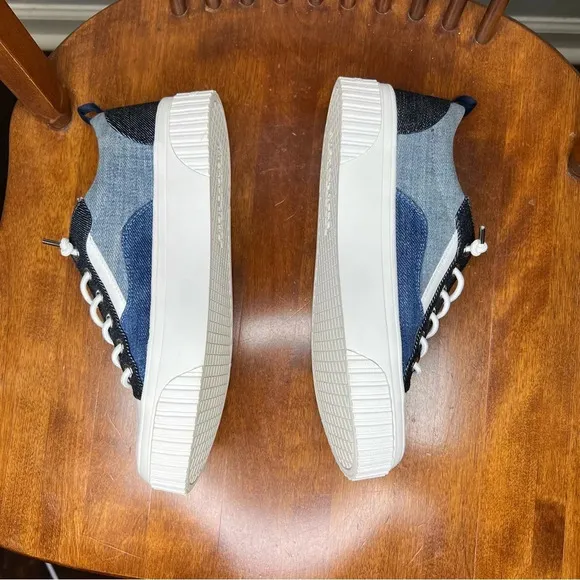 Michael Kors Oscar Denim and Leather Stretch Lace Retro Style Sneakers sz 6.5