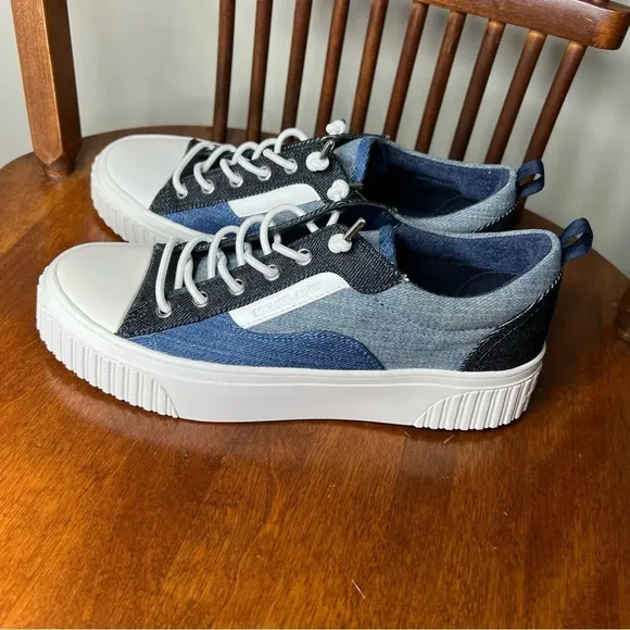 Michael Kors Oscar Denim and Leather Stretch Lace Retro Style Sneakers sz 6.5
