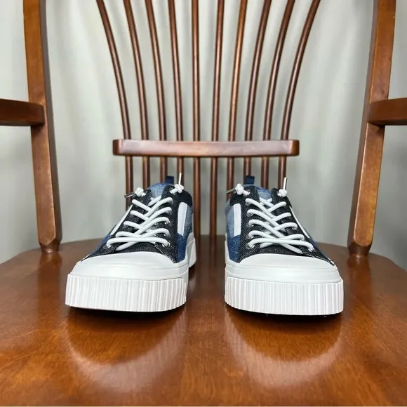 Michael Kors Oscar Denim and Leather Stretch Lace Retro Style Sneakers sz 6.5