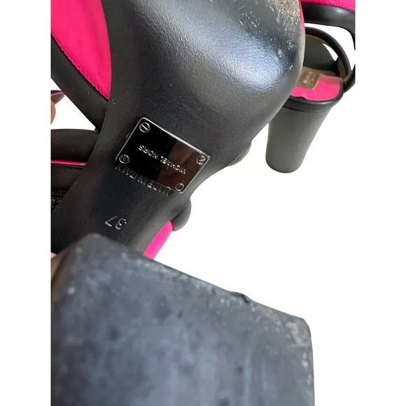 MICHAEL KORS Pink Black Leather Block Heels Size 37