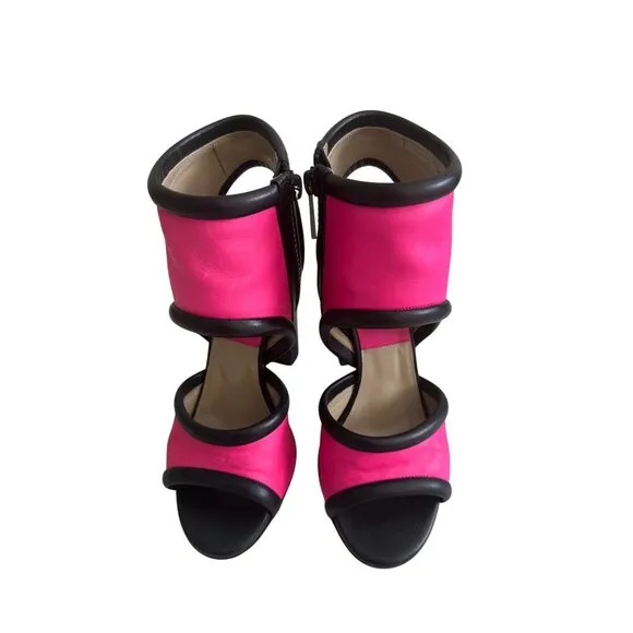 MICHAEL KORS Pink Black Leather Block Heels Size 37