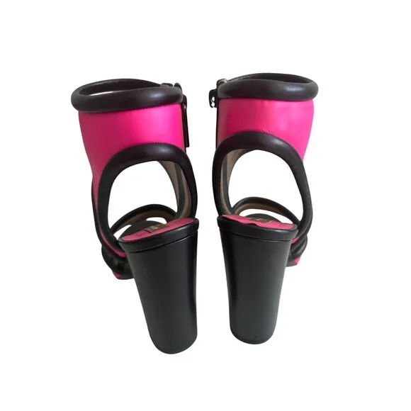 MICHAEL KORS Pink Black Leather Block Heels Size 37