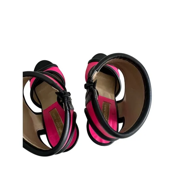 MICHAEL KORS Pink Black Leather Block Heels Size 37