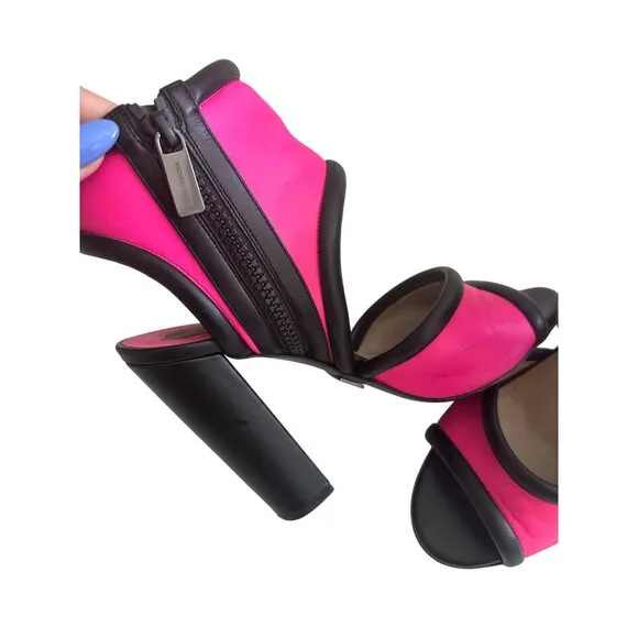 MICHAEL KORS Pink Black Leather Block Heels Size 37