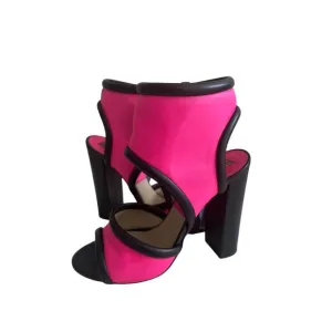 MICHAEL KORS Pink Black Leather Block Heels Size 37