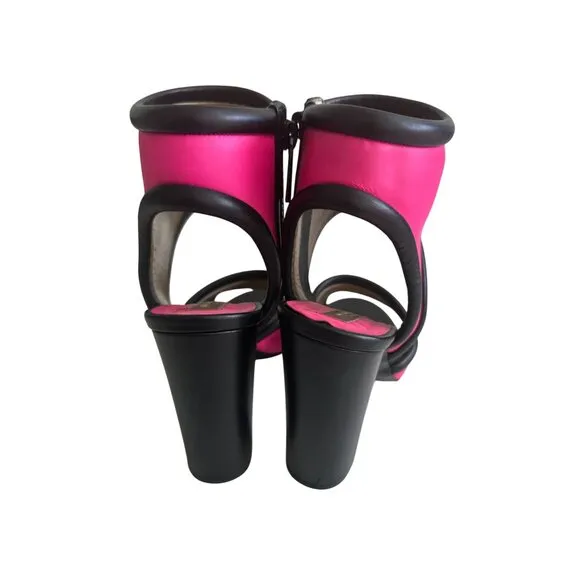 MICHAEL KORS Pink Black Leather Block Heels Size 37