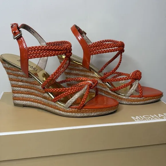 Michael Kors | Spring Orange Summer Wedge Knotted Braided Strappy Sandals 6.5 M