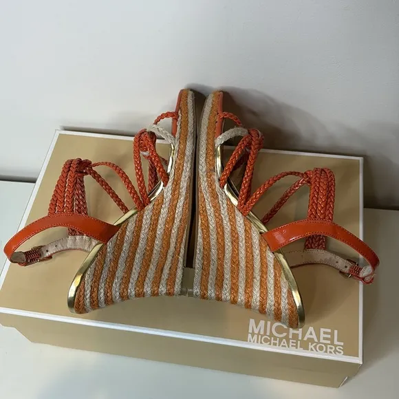 Michael Kors | Spring Orange Summer Wedge Knotted Braided Strappy Sandals 6.5 M