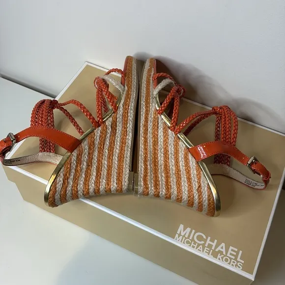 Michael Kors | Spring Orange Summer Wedge Knotted Braided Strappy Sandals 6.5 M