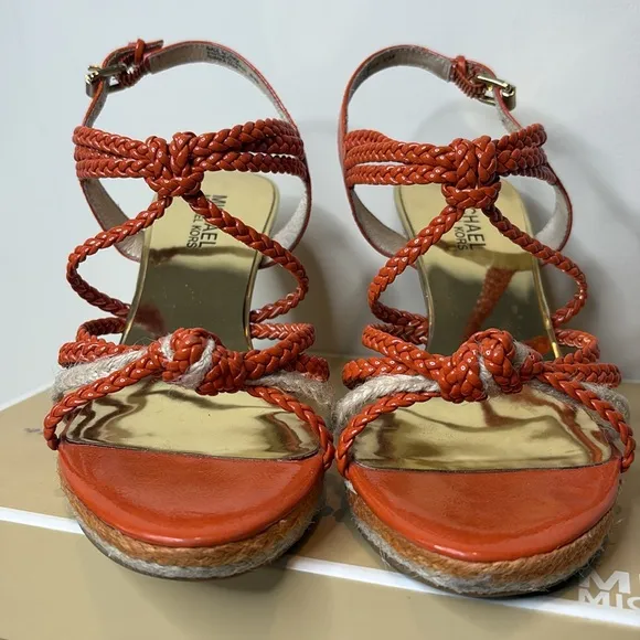 Michael Kors | Spring Orange Summer Wedge Knotted Braided Strappy Sandals 6.5 M