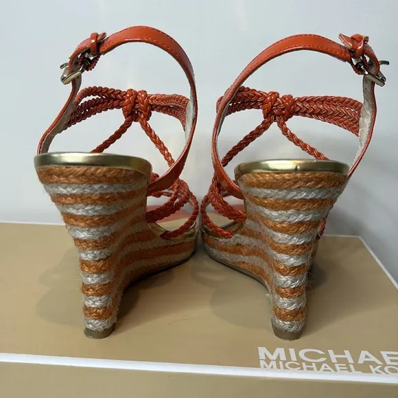 Michael Kors | Spring Orange Summer Wedge Knotted Braided Strappy Sandals 6.5 M