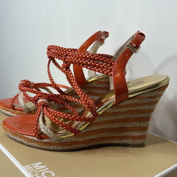 Michael Kors | Spring Orange Summer Wedge Knotted Braided Strappy Sandals 6.5 M