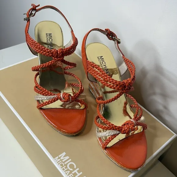 Michael Kors | Spring Orange Summer Wedge Knotted Braided Strappy Sandals 6.5 M