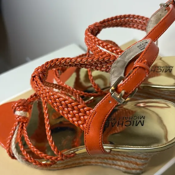 Michael Kors | Spring Orange Summer Wedge Knotted Braided Strappy Sandals 6.5 M