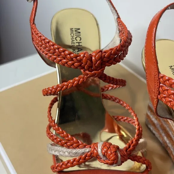 Michael Kors | Spring Orange Summer Wedge Knotted Braided Strappy Sandals 6.5 M