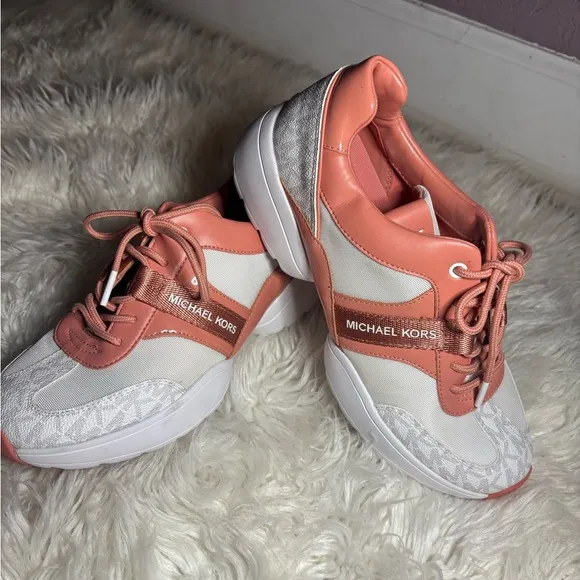 Michael Kors Women's White and Pink Sneakers