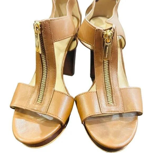 MICHAEL MICHAEL KORS Berkley T Strap Platform Vachetta Leather Sandals Size 6.5
