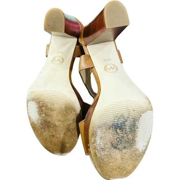 MICHAEL MICHAEL KORS Berkley T Strap Platform Vachetta Leather Sandals Size 6.5