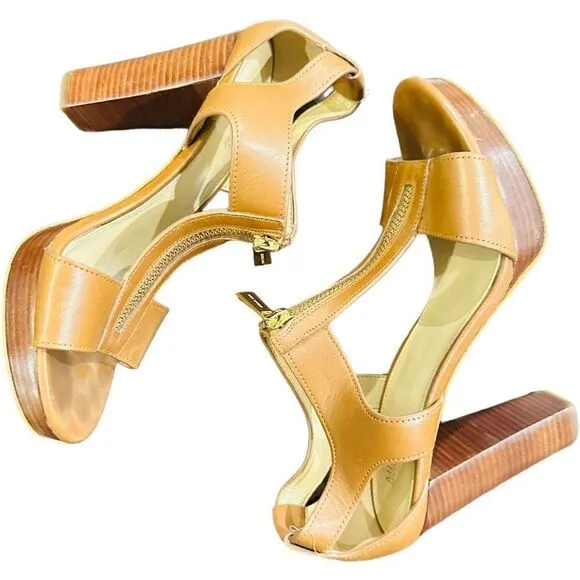 MICHAEL MICHAEL KORS Berkley T Strap Platform Vachetta Leather Sandals Size 6.5