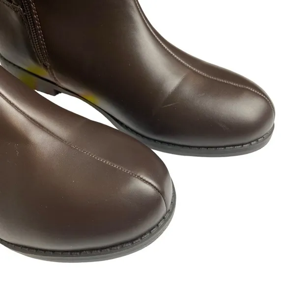 Micheal Kors Parson 14 Chocolate Brown Faux Leather  Gold Designer Boots Size 4