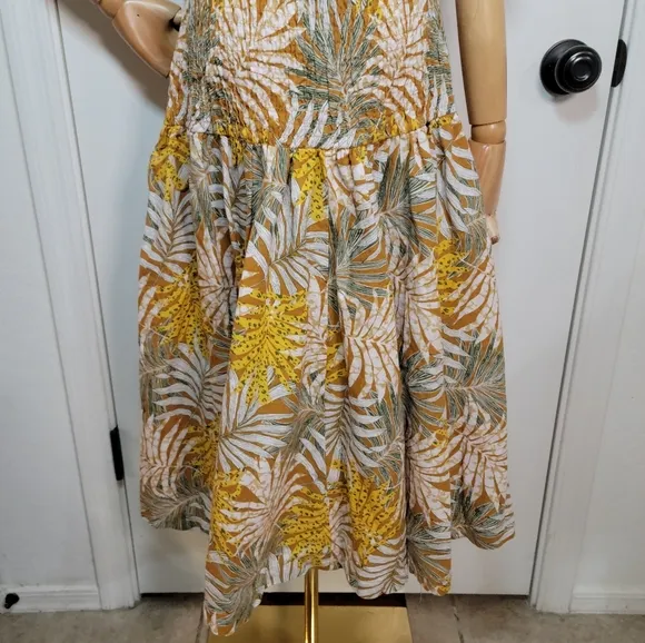 Midnight Velvet Resort Wear Floral Smocked Linen Blend Spring Dress Size Large