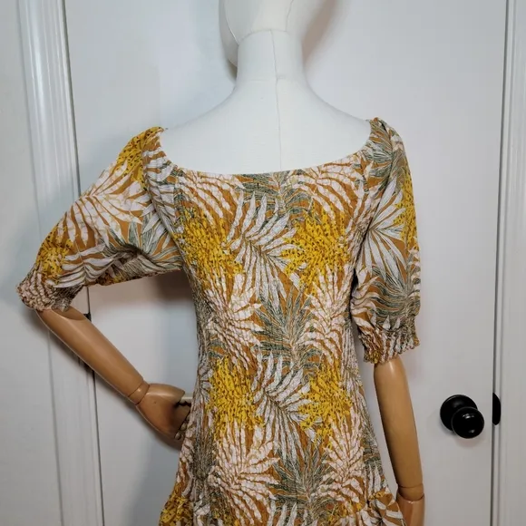 Midnight Velvet Resort Wear Floral Smocked Linen Blend Spring Dress Size Large
