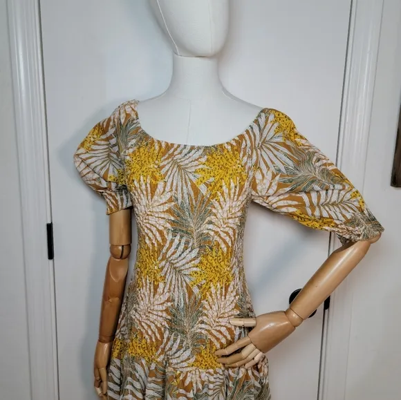 Midnight Velvet Resort Wear Floral Smocked Linen Blend Spring Dress Size Large