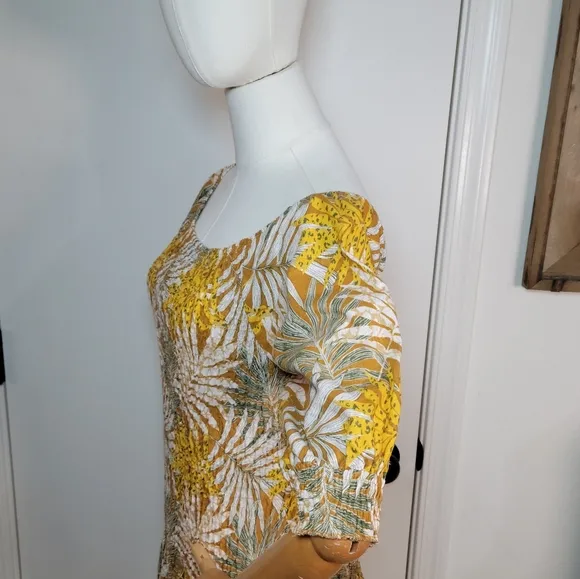 Midnight Velvet Resort Wear Floral Smocked Linen Blend Spring Dress Size Large